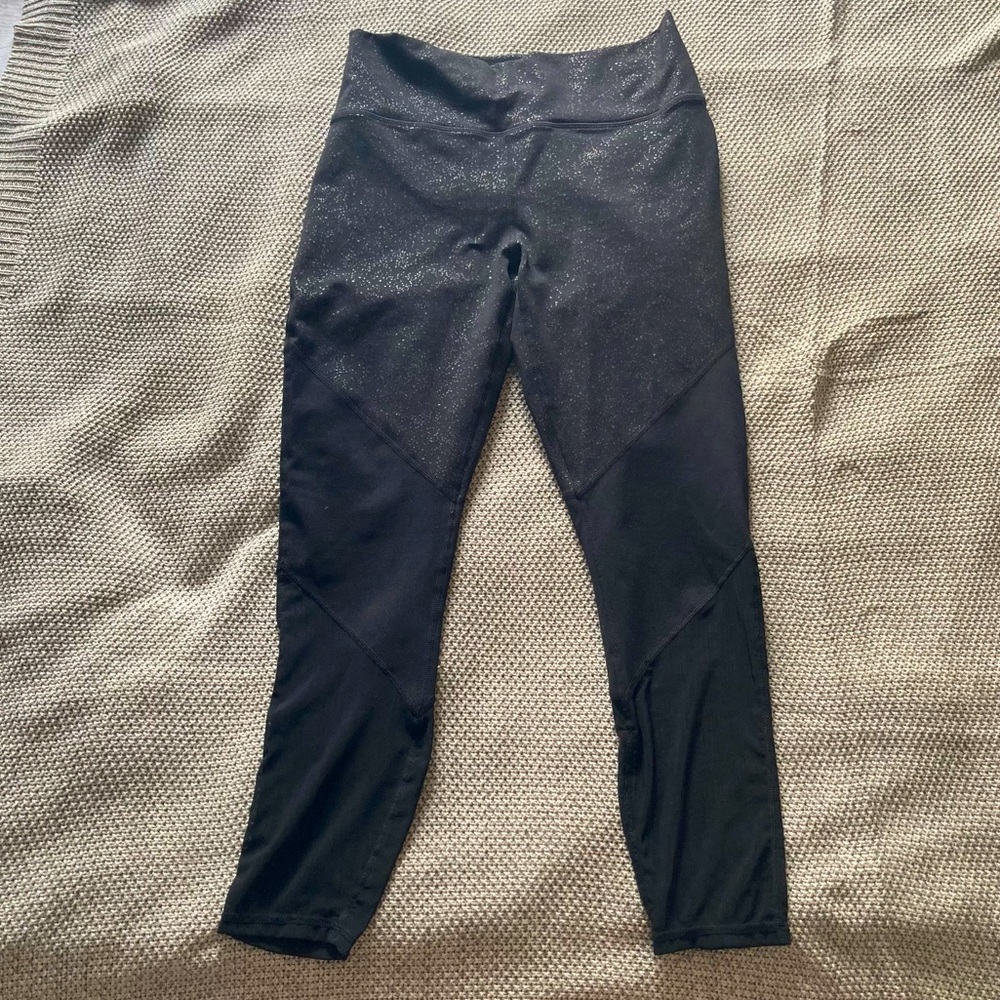 NWT Fabletics Zone Powerhold 7/8 black leggings mesh metallic high-waist